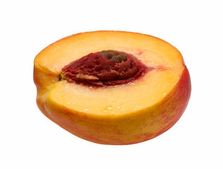 sliced peach on white background