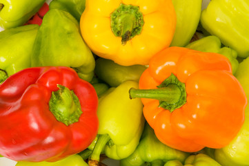 Bell peppers arranged at the market stand
