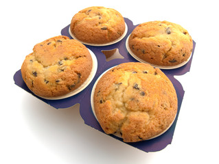 four muffins isolated on the white background