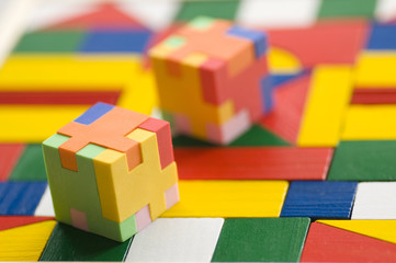 Colorful blocks  on colorful wooden background