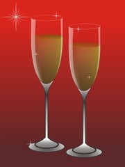 New year, wine glasses, shine, wine, star, red background