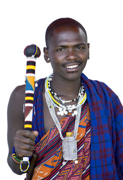 Portrait of a masai in front of a white background