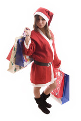 Young Santa Girl posing isolated over white background