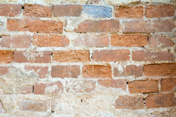 Old and dirty orange brick wall