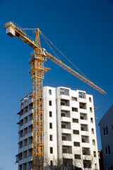Fototapeta na wymiar podnoszenia żurawia na budowę nowego domu