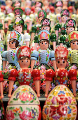 Colourful matryoshkas, modern russian nesting dolls.
