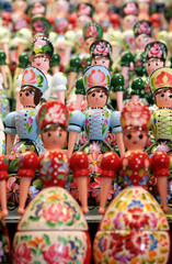 Fototapeta premium Colourful matryoshkas, modern russian nesting dolls.