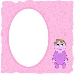 Pink Girls Cartoon Oval Frame - With Isolated Clipping Path