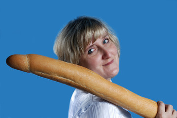 woman with long bread roll