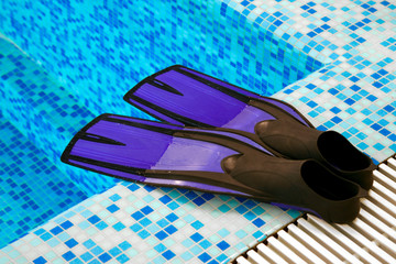 Flippers for diving on the coast of swimming-pool