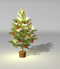 Dekorierter Christbaum im Topf mit Beleuchtung