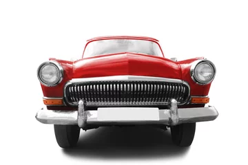 Poster rode retro auto geïsoleerd op wit © Alex