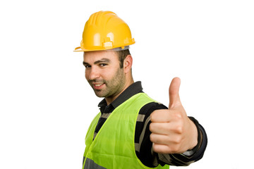 foreman with yellow hat isolated on white background