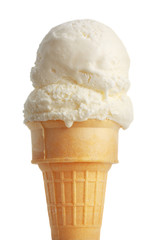 vanilla ice cream cone, white background