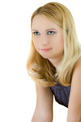 Naklejka premium Portrait of a beautiful young woman on white background