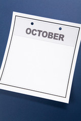 Blank Calendar, October, with blue background