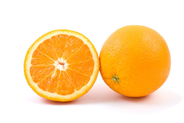 Orange. Whole and half isolated on the white background