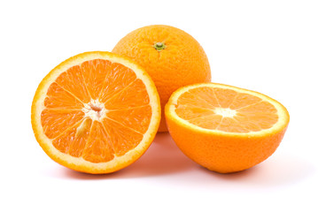 Orange. Whole and halves isolated on the white background