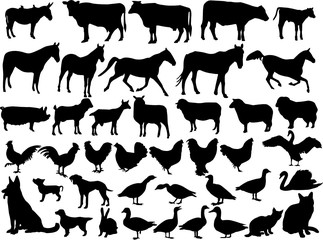 farm animal silhouette colection - vector