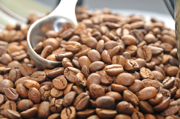 Morning coffee and coffee beans