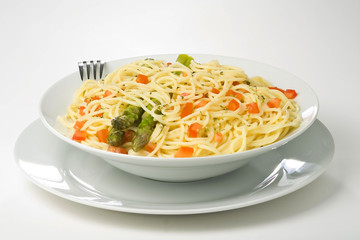 natural fresh spaghetti with tomato sauce and asparagus