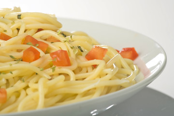 natural fresh spaghetti with tomato sauce and asparagus