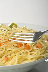 natural fresh spaghetti with tomato sauce and asparagus