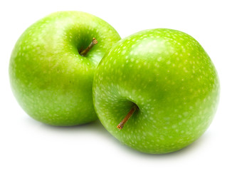 Green apples on the white background. Isolated.