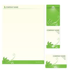 Set of three green business cards with floral elements