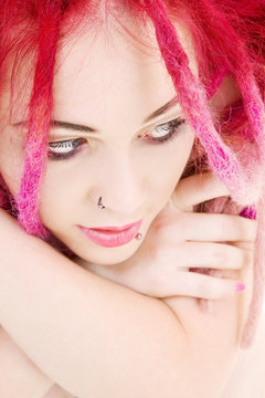 picture of sad pink hair girl face
