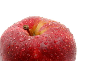 fresh red apple with water drops isolated on white background