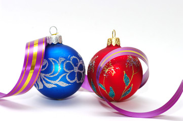 Red and blue xmas balls with place for text