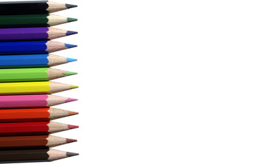 Many color pencils for drawing. Isolated on white background.