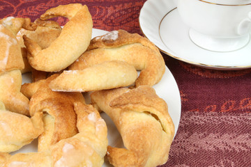 Home made sweet bakery. Crescent rolls stuffed with plum jam.