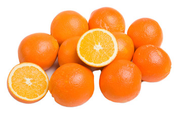 Many oranges on a over white background
