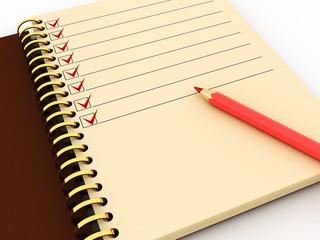 3d illustration of notepad with task list