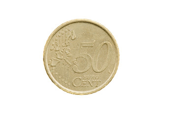 Currency of fifty cents of euros on a over white background