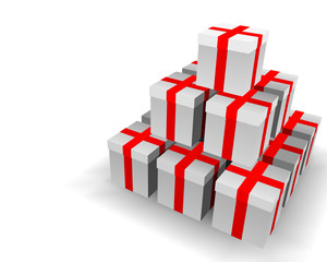 pyramid of presents on white background