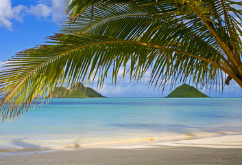 Obraz premium the mokulua islands off lanikai beach, oahu, hawaii