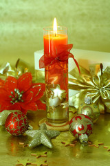 Luxury Christmas still life with candles and balls