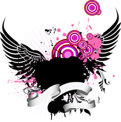 Grunge background with wings, illustration.