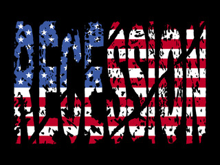 grunge Recession  text with American flag illustration
