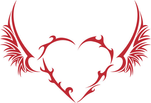 Tribal heart with wings