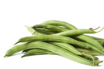 Bunch of green beans isolated on white background