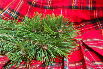 Christmas tree on a chequered pattern background