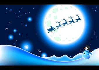 Fototapeta premium A winter scene with a snowman and santa. Vector illustration