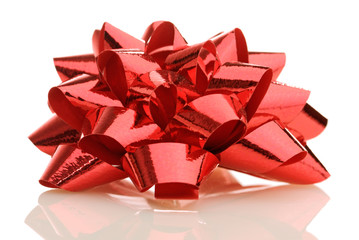 Red gift bow with shadow isolated on a white background