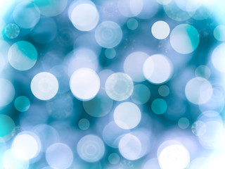 Abstract defocused unfocused blurry bokeh blue background, snowfall snowflakes