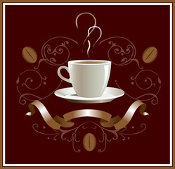 Cup of coffee with abstract design elements, illustration.