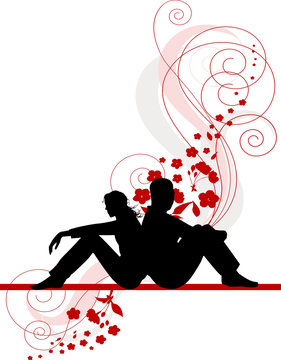 Sitting couple. Two lovers,  illustration.